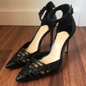 GIANNI BINI Black Leather Heels with Ankle Strap